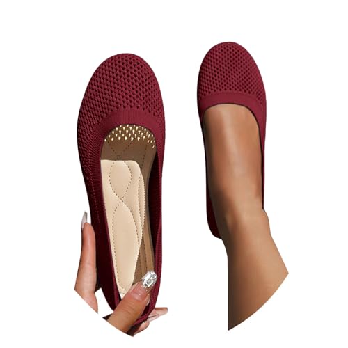 Ballerinas Damen Slip On Strick Schuhe Mittelalter Mokassins Sommerschuhe Gymnastikschuhe Sneaker Elegant Loafer Tanzschuhe Mesh Stoffschuhe Geschlossene Halbschuhe Flexibel von Generic