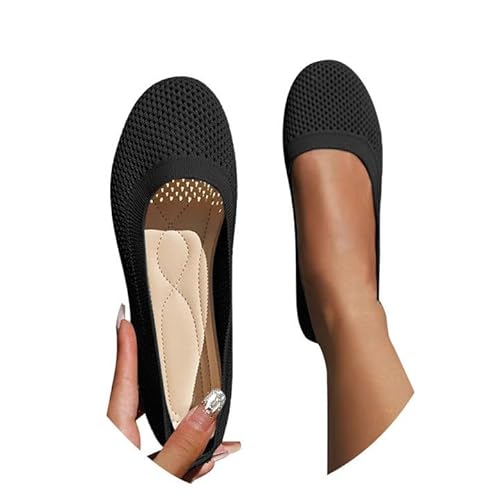 Ballerinas Damen Slip On Strick Schuhe Mittelalter Mokassins Sommerschuhe Gymnastikschuhe Sneaker Elegant Loafer Tanzschuhe Mesh Stoffschuhe Geschlossene Halbschuhe Flexibel von Generic