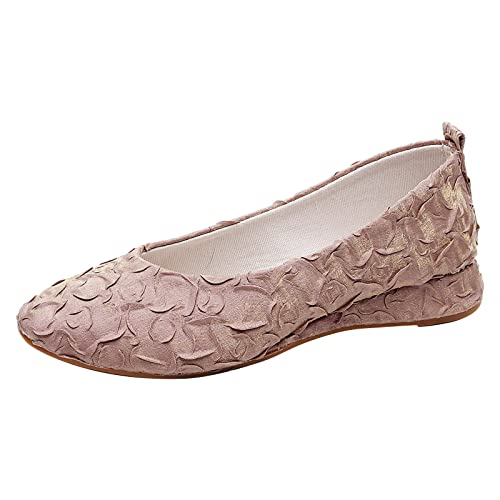Ballerinas Damen Spitzenstrick Flachschuhe 𝐒lip On Elegant Bequem Atmungsaktiv Leicht Mit Weichem Fußbett Für Hochzeit Braut Abend Freizeitschuhe (Pink, 38) von Generic