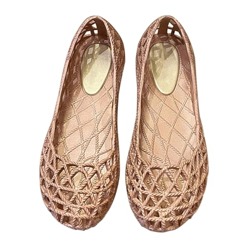 Ballerinas Flach Für Damen Netz - Ballerina Schuhe Hohl Gelee Sandaletten Sommer Fischnetz Sandalen Slip-On Einzelne-Schuhe Bird-Nest Ballett Weich Plastik Schuhe Leicht Sommerschuhe von Generic