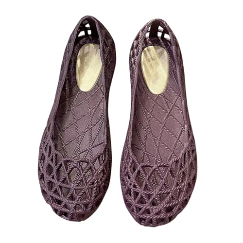 Ballerinas Flach Für Damen Netz - Ballerina Schuhe Hohl Gelee Sandaletten Sommer Fischnetz Sandalen Slip-On Einzelne-Schuhe Bird-Nest Ballett Weich Plastik Schuhe Leicht Sommerschuhe von Generic