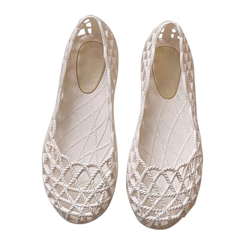 Ballerinas Flach Für Damen Netz - Ballerina Schuhe Hohl Gelee Sandaletten Sommer Fischnetz Sandalen Slip-On Einzelne-Schuhe Bird-Nest Ballett Weich Plastik Schuhe Leicht Sommerschuhe von Generic