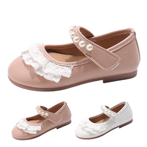 Ballerinas Kinder Lederschuhe Mary Jane Halbschuhe Spitze Prinzessin Schuhe mit Klettverschluss Weiche Flache Lederschuhe Hochzeit Party Tanzschuhe Brautschuhe Flach (White, 28.5 Little Child) von Generic