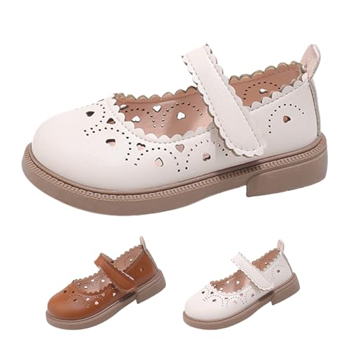 Ballerinas Kinder Mary Jane Halbschuhe Süße Lederschuhe Prinzessin Schuhe mit Klettverschluss Weiche Flache Kinderschuhe Hochzeit Party Freizeitschuhe (Beige, 25.5 Toddler) von Generic