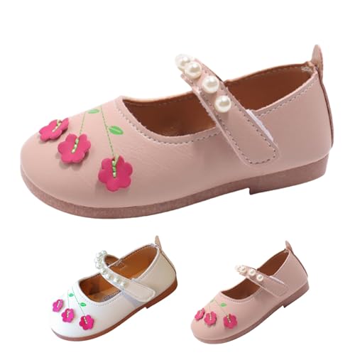 Ballerinas Kinder Mary Jane Süße Lederschuhe Prinzessin Schuhe mit Klettverschluss Weiche Flache Kinderschuhe Hochzeit Party Weicher Boden Abendschuhe (White, 27 Little Child) von Generic