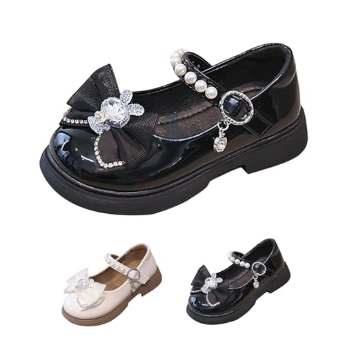 Ballerinas Kinder Patent Ballerina Fliege Mary Jane Helle Sohle Prinzessin Anzugschuhe mit Klettverschluss Weicher Boden Abendschuhe Gummisohle Performance Schuhe (Black, 28.5 Little Child) von Generic