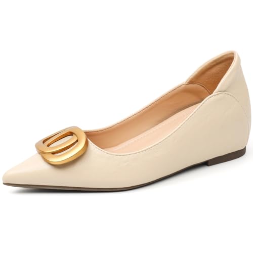 Ballerinas Und Pumps Für Damen Mit Verstecktem Keilabsatz Bequeme Flache Schlupfschuhe Spitze Komfortable Pumps Für Die Arbeit Und Den Täglichen Gebrauch,Apricot,41 EU von MiaZane