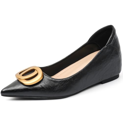 Ballerinas Und Pumps Für Damen Mit Verstecktem Keilabsatz Bequeme Flache Schlupfschuhe Spitze Komfortable Pumps Für Die Arbeit Und Den Täglichen Gebrauch,Schwarz,39 EU von MiaZane