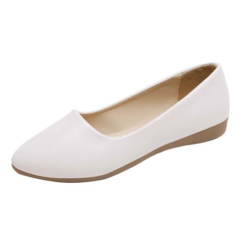 Ballerinas für Damen, elegant, Ballettschuhe, flache Spitze, ohne Schnürsenkel, leicht, Mokassin, Wanderschuhe, flach, rutschfest, bequem, lässig, weiß, 38 EU von Generic