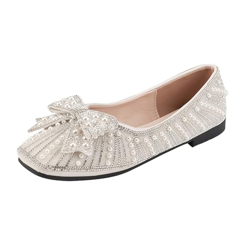 Ballerinas für Damen, flach, quadratische Spitze, Ballettschuhe, Pailletten, Perlen, elegant, leicht, ohne Schnürsenkel, Mokassin, Wanderschuhe, Hochzeitsschuhe, beige, 38 EU Ballerinas für Damen, flach, quadratische Spitze, Ballettschuhe, Pailletten, Perlen, elegant, leicht, ohne Schnürsenkel, Mokassin, Wanderschuhe, Hochzeitsschuhe, beige, 38 EU von Generic