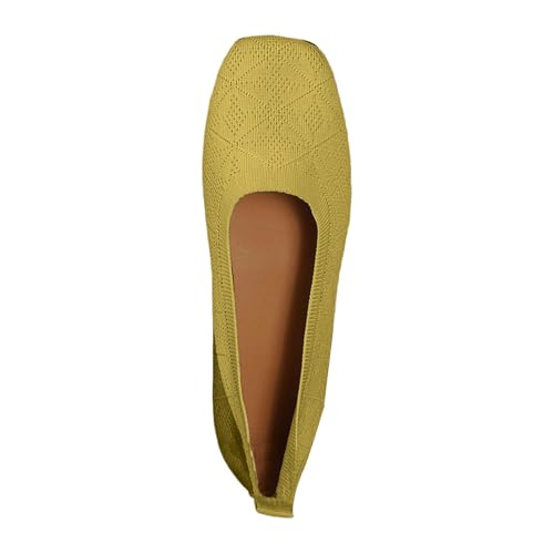 Ballerinas für Damen, quadratisch, elegant, flache Ballettschuhe, ohne Schnürsenkel, leicht, atmungsaktiv, gestrickt, bequem, gelb, 40 EU Ballerinas für Damen, quadratisch, elegant, flache Ballettschuhe, ohne Schnürsenkel, leicht, atmungsaktiv, gestrickt, bequem, gelb, 40 EU von Generic
