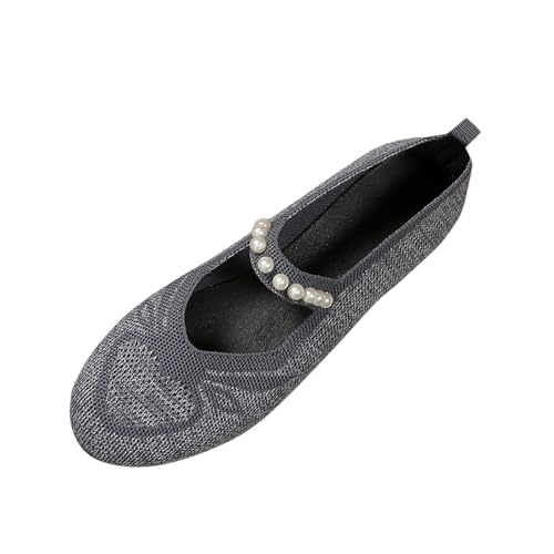 Ballerinas für Damen Runde Zehenkappe Perlen Slingback Flache Schuhe Niedriger Blockabsatz Bequeme Slip On Flats Loafer Flats Freizeitschuhe von Generic