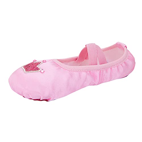 Ballettschuhe,Elastische Leinen Geteilte Sohle Ballettschläppchen süße 𝐊rone Ballet Schuhe Ballettschuhe für Kinder & Erwachsene Ballettschuhe Ballettschläppchen Tanzschuhe (Pink, 28.5 Little Child) von Generic