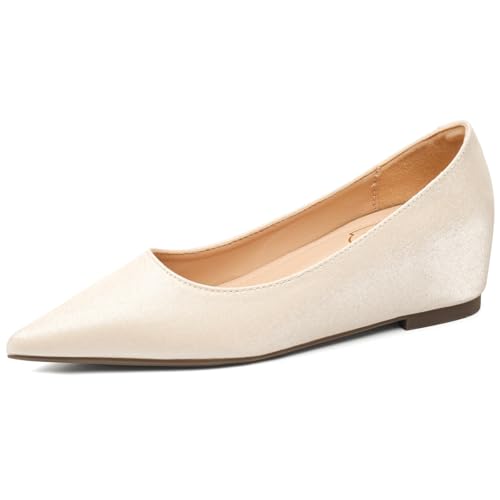 Ballettschuhe Damen Versteckter Keil Schlupf Spitze Pumps Für Büro Und Tägliches Tragen Atmungsaktiver Satin Obermaterial Bequem Casual Hochzeitsschuhe,Almond,38 EU von MiaZane