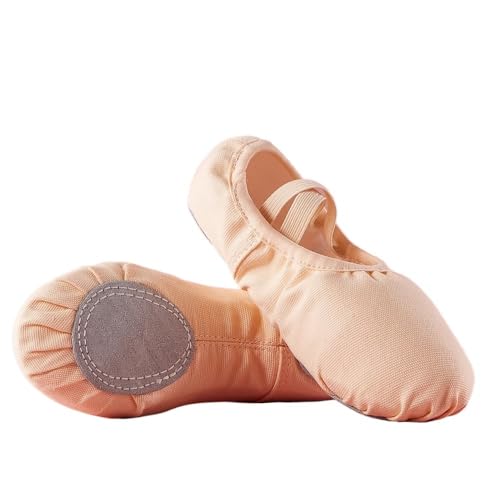 Ballettschuhe for Mädchen, Kinder, Tanzschuhe, Gymnastikschuhe for Erwachsene, Training aus Segeltuch, weiche Ledersohle, Keine Schnürsenkel(Beige,30) von Generic