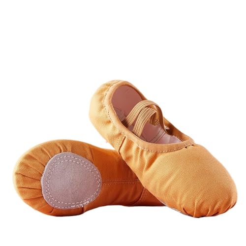 Ballettschuhe for Mädchen, Kinder, Tanzschuhe, Gymnastikschuhe for Erwachsene, Training aus Segeltuch, weiche Ledersohle, Keine Schnürsenkel(Tan,37) von Generic