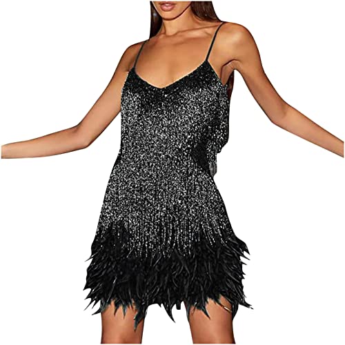 Ballkleid Fransen Damen Paillettenkleid Abendkleid Frauen Abschlussballkleid Stretchy Glitzerkleid Party Club Kleid Sexy Cocktailkleid Kleider Fransenkleid Hochzeit Kurzes Minikleid Tanzkleid von Generic