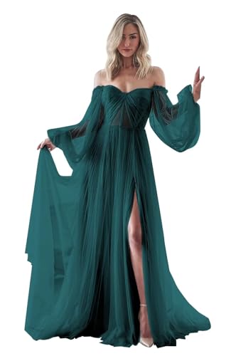 Ballkleid Mit PuffäRmeln FüR Damen,HerzföRmiger Ausschnitt TüLl Ballkleid Mit Langem Schlitz Formelles Abendkleid Prinzessinnen-Brautkleider Peacock XS von Generic