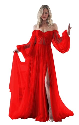 Ballkleid Mit PuffäRmeln FüR Damen,HerzföRmiger Ausschnitt TüLl Ballkleid Mit Langem Schlitz Formelles Abendkleid Prinzessinnen-Brautkleider Red XXS Ballkleid Mit PuffäRmeln FüR Damen,HerzföRmiger Ausschnitt TüLl Ballkleid Mit Langem Schlitz Formelles Abendkleid Prinzessinnen-Brautkleider Red XXS von Generic