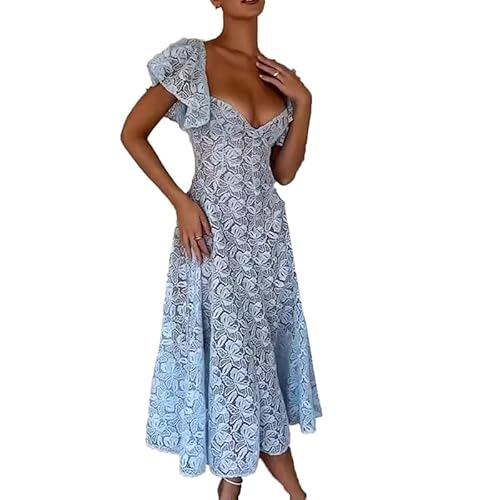 Ballkleid aus Tüll mit Blumenspitze und Puffärmeln in A Linie für Damen V Ausschnitt formelle Abendkleider von Generic
