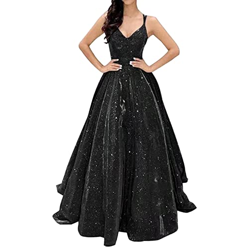 Ballkleider Damen Einfarbig Lang Hochzeit A-Linie Criss-Cross Satin Spaghetti Party Prom Satin Spaghetti Party Prom Dress Seitenschlitz Hochzeit Abendparty Kleid mit Taschen(Ka,S) von Generic