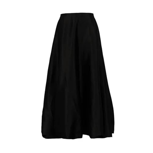 Ballonrock Lang Damen Satin Lose Hohe Taille A-Linie Blasenrock Bürodame Elegant Weiblich Altes Geld-Schwarz-L von Generic