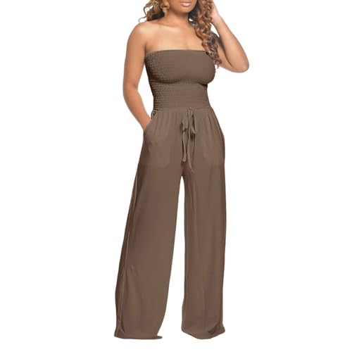 Bandeau Jumpsuit Damen Elegant Lang Latzhose Sommer Einfarbig String Jumpsuits Lose Lässig Overall Sommerjumpsuits Ärmelloses Hosenanzug Romper Damen Weites Bein Hose Elegante Festlich Playsuit von Generic