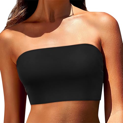 Bandeau Sexy Bikini Oberteil Damen Gestreifte-Trägerloser Bikinioberteile Frauen Schwarz Sommer-Bikini Top ohne Träger Push Up Shape Triangel Schwimm Top Grosse Grössen Bademode Brazilian Freizeit von Generic
