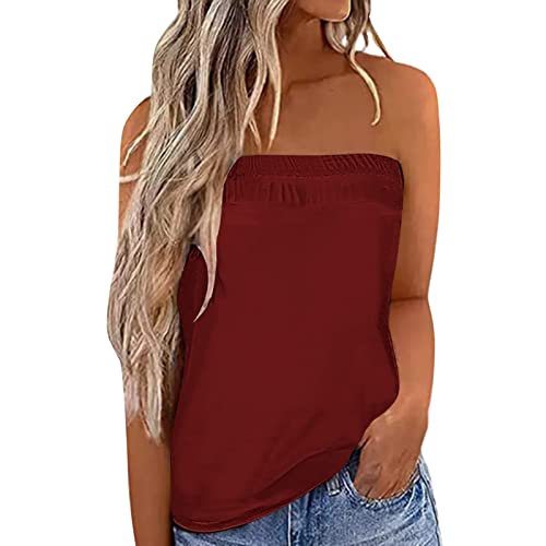 Bandeau Top Damen Sexy Tube Tops Ärmellos Schulterfrei Oberteile Trägerlos Rückenfrei Bluse Shirt Strand Bandeautop Schlauchshirt Stretch Tunika Weste Hemd Sommer Urlaub Sommertop für 2023 von Generic