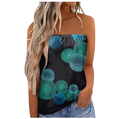 Bandeau Top Damen Trägerloses Schulterfrei Oberteile Tube Tank Top Strapless Sommer Sexy Boho Gefaltet Plissee Volant Frauen Bustier Casual Schulterfreies Sommertop Shirt Tops (09-Green, L) von Generic