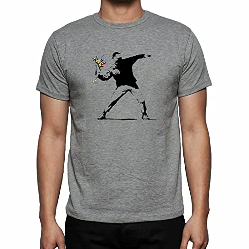 Banksy Flower Molotov Thrower Herren-T-Shirt, bedruckt, Grau, grau, L von Generic