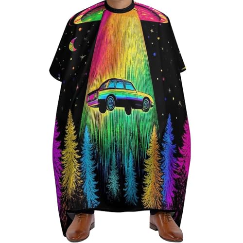 Barber Cape Trippy Space UFO Regenbogen Baum Kunst, Unisex Friseurumhang Wasserdicht Haar Schneideumhang für Männer Haarschnitt 140X168cm von Generic