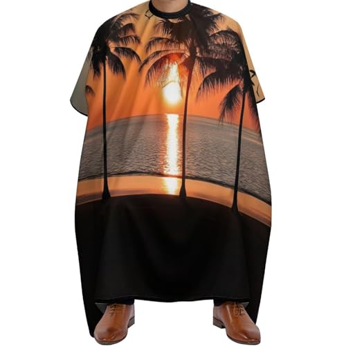 Barber Cape Tropischer Sonnenuntergang Kokosnusspalme, Wasserdicht Friseur Umhänge Unisex Haarschneidemantel für Frauen Erwachsene 140X168cm von Generic