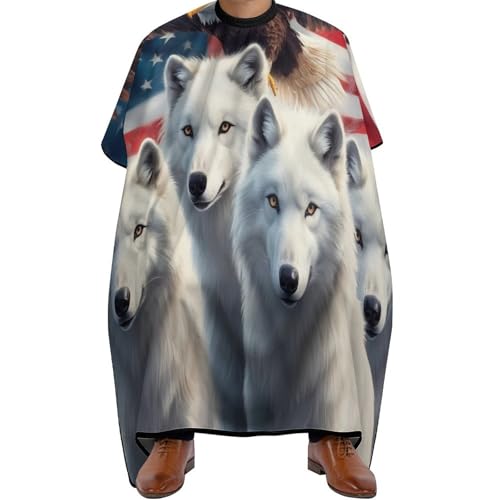 Barber Cape Wolfskunst mit amerikanischer Flagge, Antistatisch Friseurumhang Unisex Salon Umhang für Haarschnitt Frauen 140X168cm von Generic