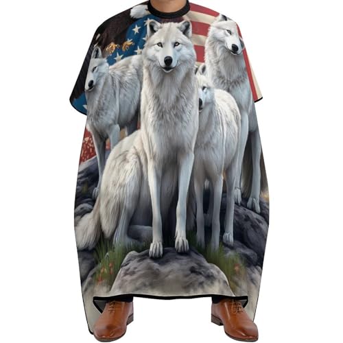 Barber Cape Wolfskunst mit amerikanischer Flagge, Wasserdicht Haarschneideumhang Mode Friseurumhang für Haarschnitt Frauen 140X168cm von Generic