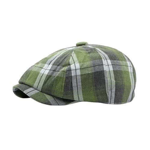 Barett Cap Herren Damen Baker Boy Hat - 8 Panel Retro Plaid Baskenmütze Schiebermütze Schirmmütze Newsboy Flat Caps Gatsby Hat Ivy Irish Cap (DE/NL/SE/PL, Alphanumerisch, Einheitsgröße, Grün 1) von Generic