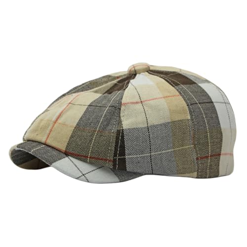 Barett Cap Herren Damen Baker Boy Hat - 8 Panel Retro Plaid Baskenmütze Schiebermütze Schirmmütze Newsboy Flat Caps Gatsby Hat Ivy Irish Cap (DE/NL/SE/PL, Alphanumerisch, Einheitsgröße, Khaki) von Generic