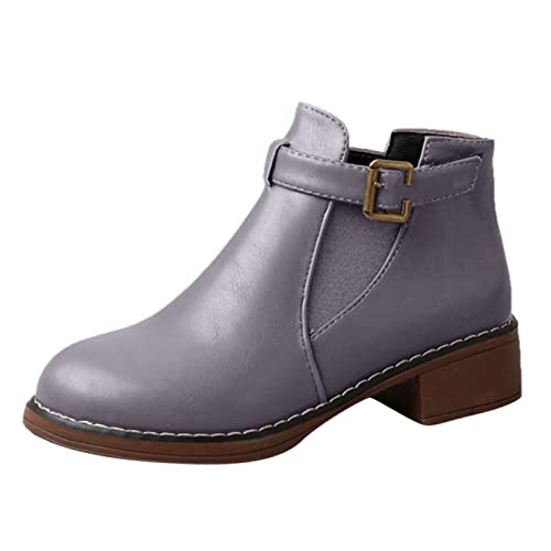 Barfussschuhe Herren Stiefel Damen Weiter Schaft Mode und Winter Damen Stiefeletten Runde Zehe Niedrige Ferse Schnalle Kurzer Warmer Komfort Braune Stiefel Damen Stiefeletten Damen Mit (Grey, 40) von Generic
