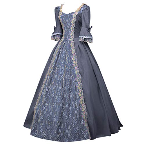 Barock Kleid Damen Mittelalter Kleidung Damen Elegante Gothic Kleid Spitze Satin Trompetenärmel Bodenlanges Retro Kostüm Mittelalter Renaissance Kleid Cocktailkleid für Karneval Kostüm von Generic