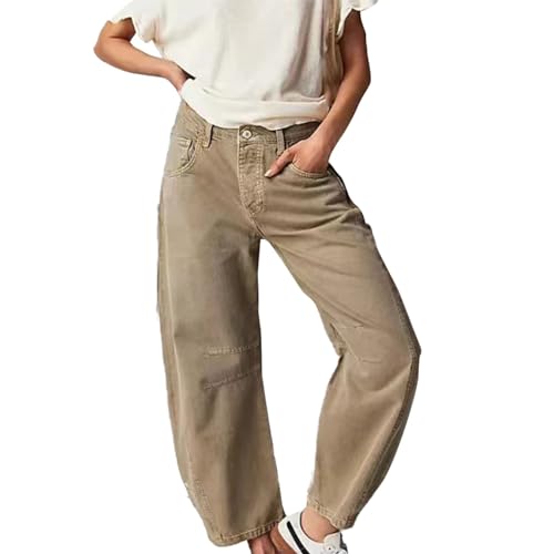 Barrel Jeans Damen High Waist Jeanshose Y2k Vintage Hose Baggy Denim Hosen Weites Bein Jeanshosen Casual Lose Damenhose mit Taschen Streetwear Damenhose Bequeme Freizeithose Mädchen von Generic