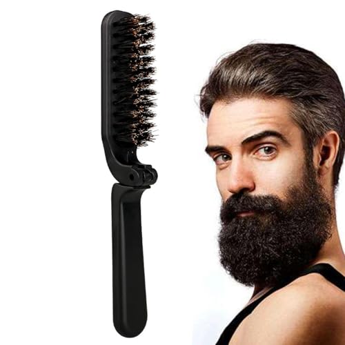 Bartbürste – Bartkamm, Taschenhaarbürste | Wildschweinborsten, faltbar, antistatisch, für Herren, faltbare Frisierbürste zum Entwirren der Fellpflege von Generic