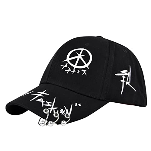 Baseball Cap Damen Hat Ring Baseball Kappe Snapback Baseball Cap mit Eisenringen Herren Kappe Herren Graffiti Muster Hip Hop Trendige Streetwear Casual Baseball Hat Sonnenkappe Cap von Generic