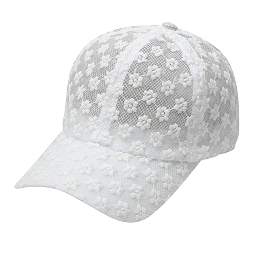 Baseball Cap Damen Spitze Mesh Basecap Atmungsaktiv Sonnenschutz Kappe Sport Reine Farbe Baseboard Baseballkappe Cotton Cap für Tennis Golf Reisen Schildkappe Schirmmütze Cappy Kopfumfang von Generic