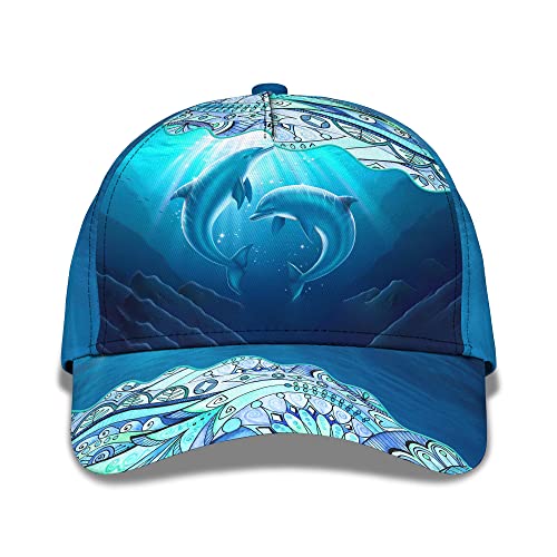 Baseball Cap Delphinpaar Delphin Unter Dem Meer Und Blumen Muster Hut 3D Sonnenblende Mütze Outdoor Baseballmütze Washed Freizeit Basecap Für Reisen, Golf, Running von Generic