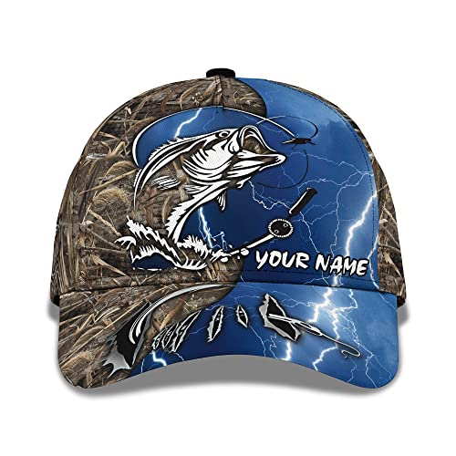 Baseball Cap Fischer Vater 3D Anpassen Name Mit Camo Bass Angeln Und Forellenfisch Golf Caps Original Baseball Mütze Outdoor Basecap Für Reisen, Running, Tennis von Generic