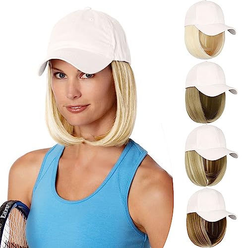 Baseball Cap Wig Hat Wig for Women White Baseball Cap with Blonde Bob Short Synthetic Hair Extensions Adjustable Daily Use Hat Wig von Generic