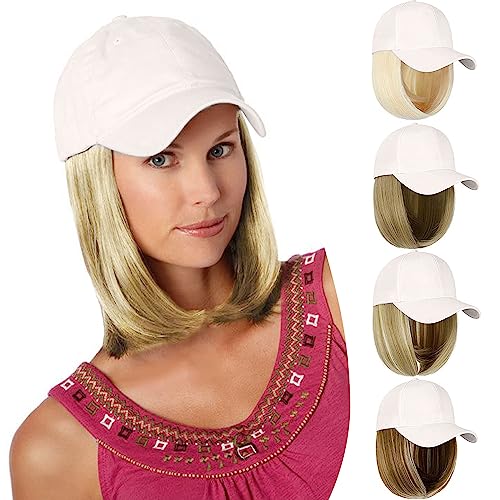 Baseball Cap Wig Hat Wig for Women White Baseball Cap with Bob Short Synthetic Hair Extensions Adjustable Daily Use Hat Wig 27/613 von Generic