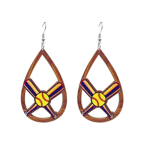 Baseball Holz Herzförmige Geometrische Hohl Ohrringe Damen Modeschmuck von Generic