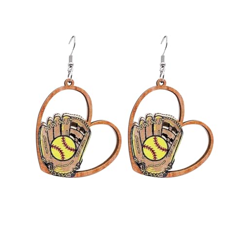 Baseball Holz Herzförmige Geometrische Hohl Ohrringe Damen Modeschmuck von Generic