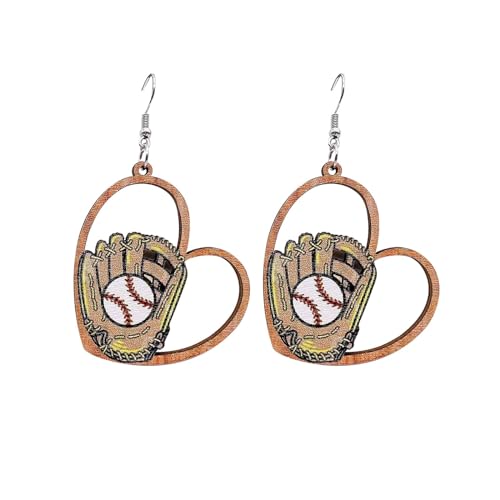 Baseball Holz Herzförmige Geometrische Hohl Ohrringe Damen Modeschmuck von Generic